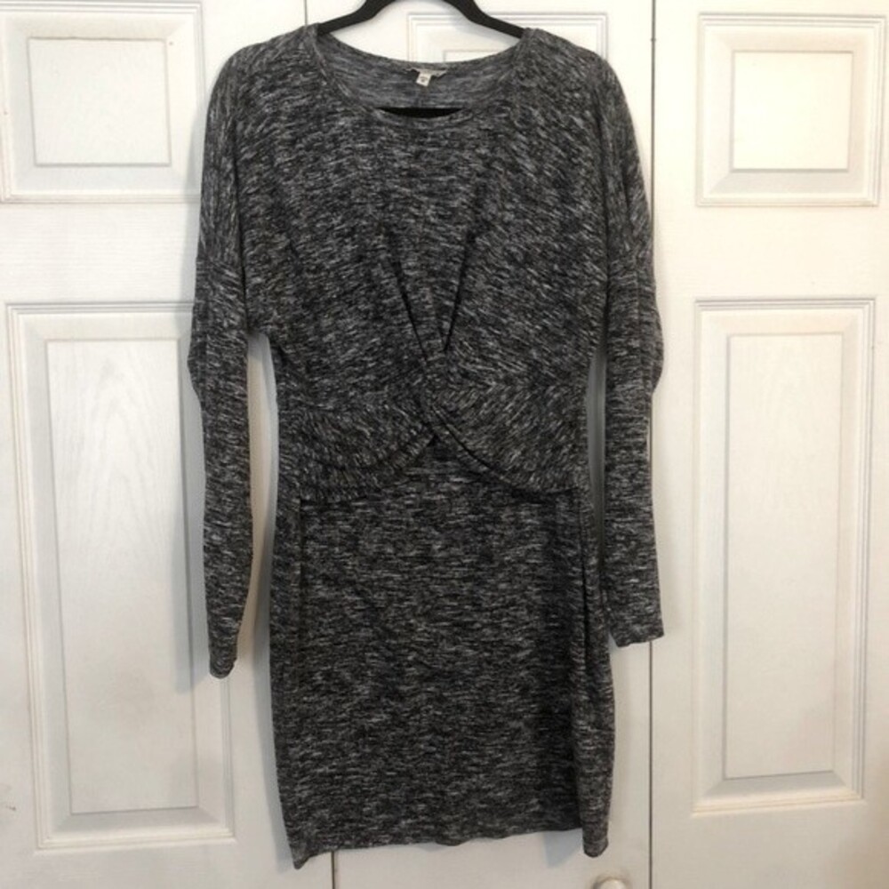 EXPRESS ONE ELEVEN Medium Gray Heather Twist Knot Dress Long Sleeve Stretch